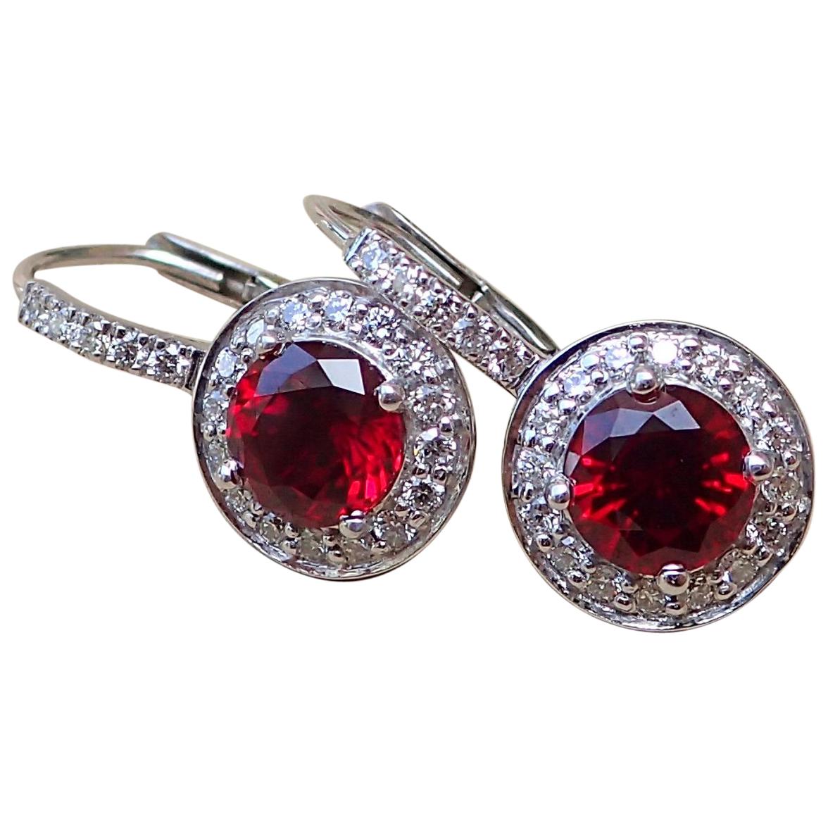 18k White Gold Earrings - 2.43 carats Chatham-Created Ruby & 0.41 carats Diamond