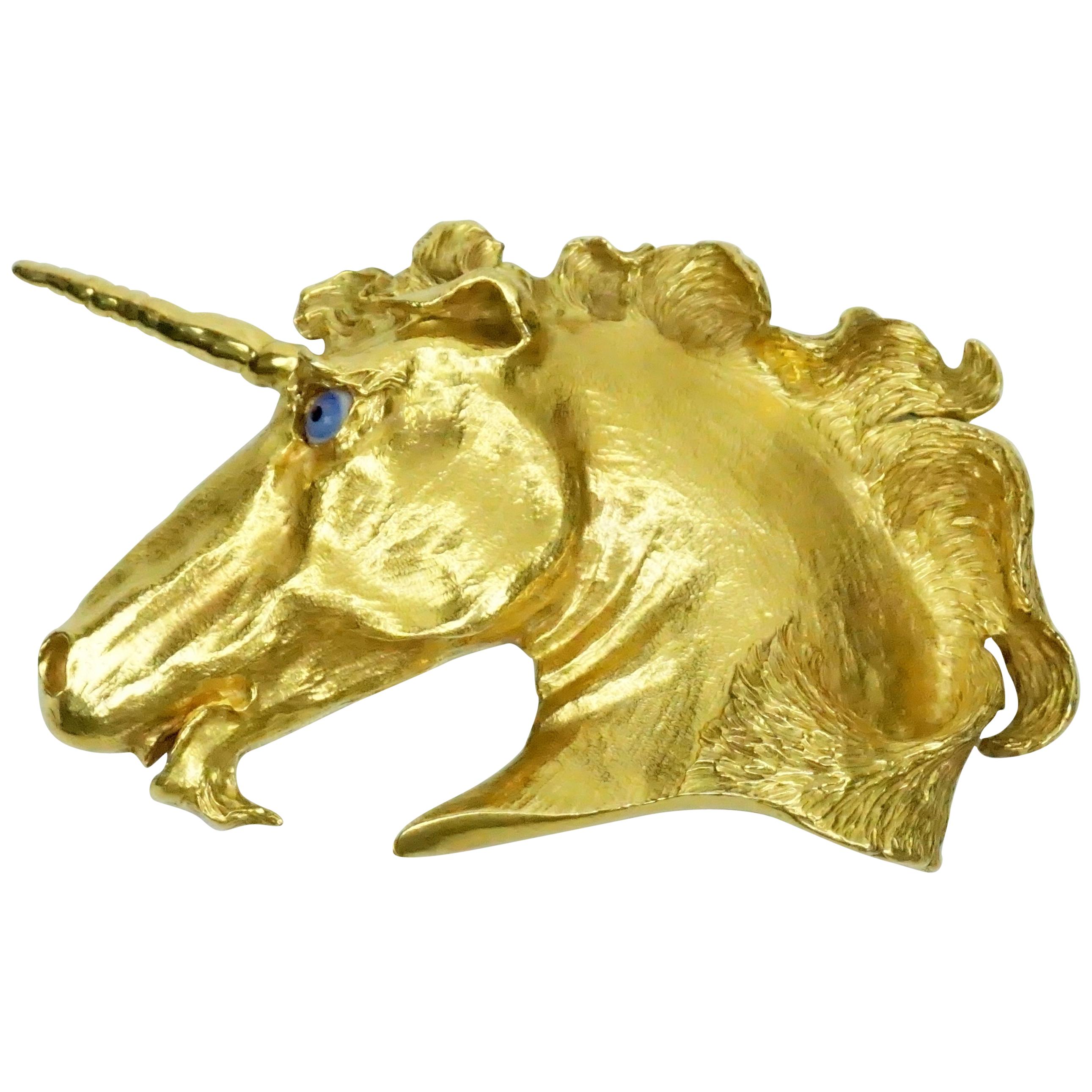 Christopher Ross Gold Unicorn Head Belt Buckle - Circa 1980