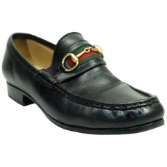 Gucci Used Black Leather Loafer w/ Red and Green Stripe - 6