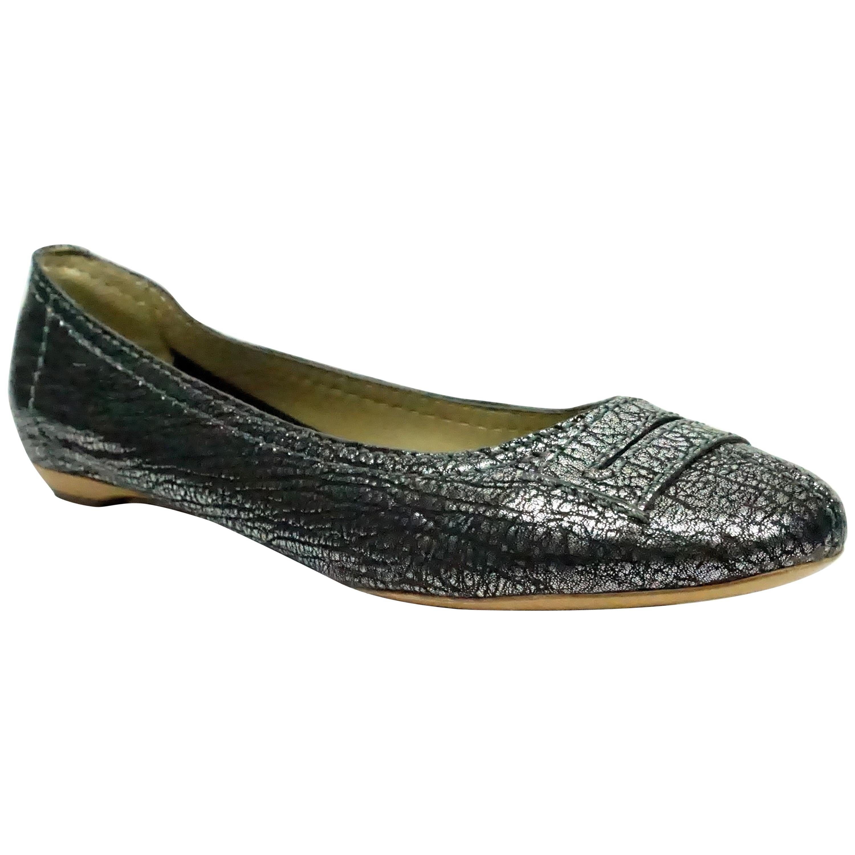 Chloe Gunmetal Metallic Flats - 38.5 For Sale