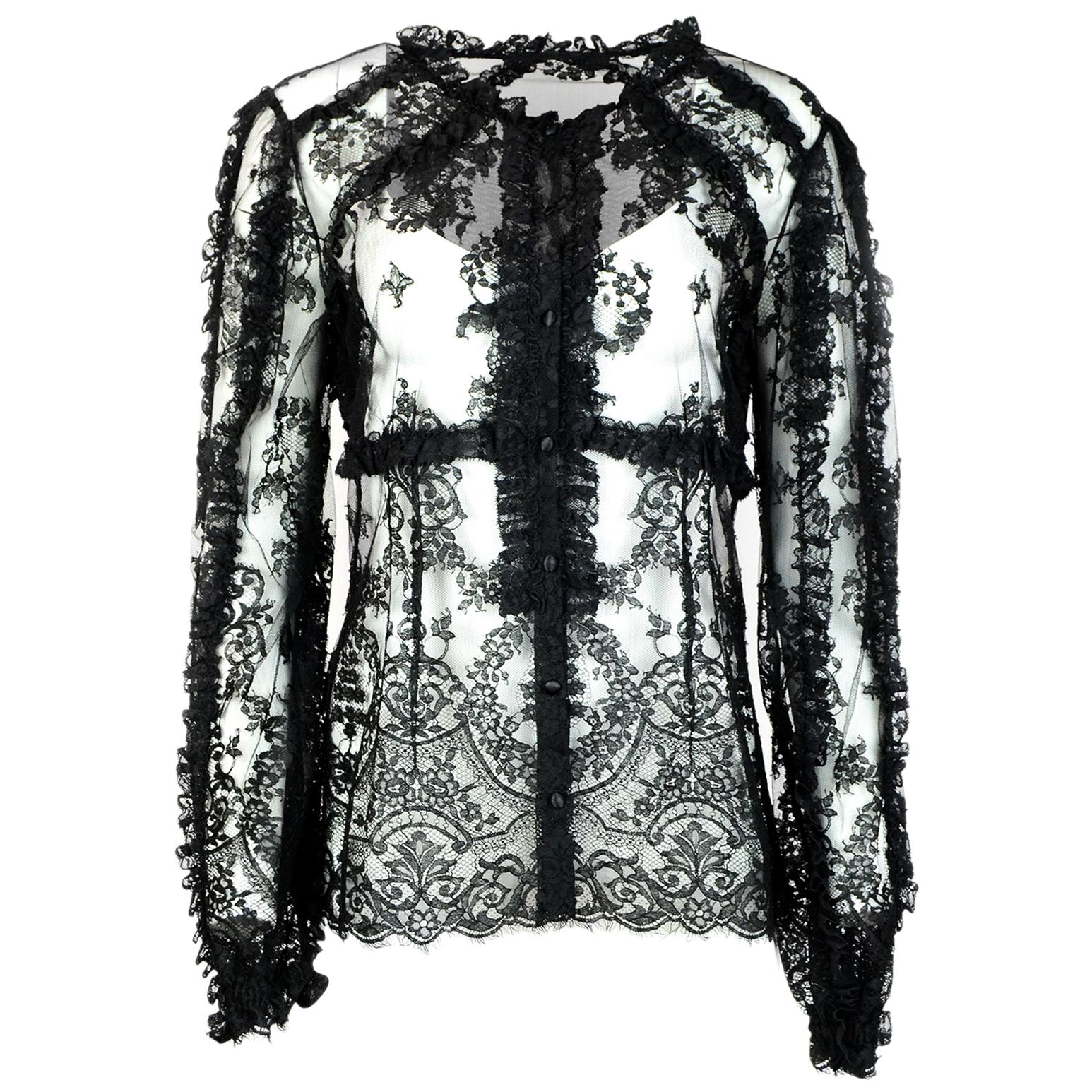 Dolce & Gabbana Black Ruffle Lace Top Sz IT46 NWT