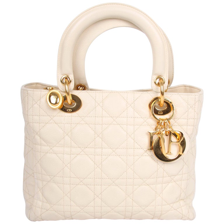 My Lady Dior Bag Medium Soft Grained Calfskin Leather creamy white at