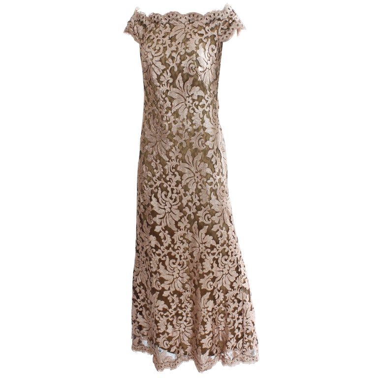 Tadashi Shoji Lace Sequins Formal Evening Dress Gown Size 10 at 1stDibs