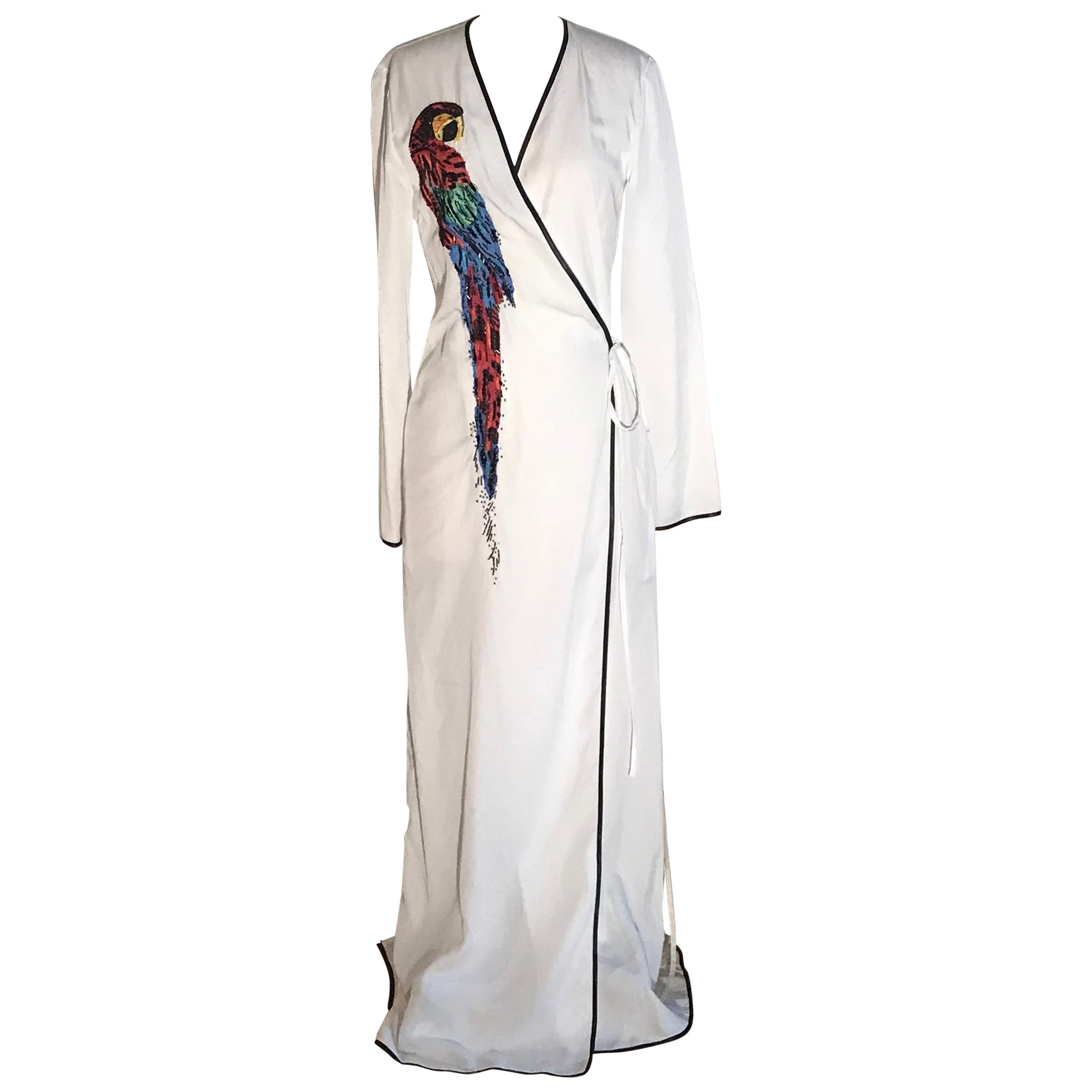 Attico Parrot Embellished White Wrap Maxi Dress 