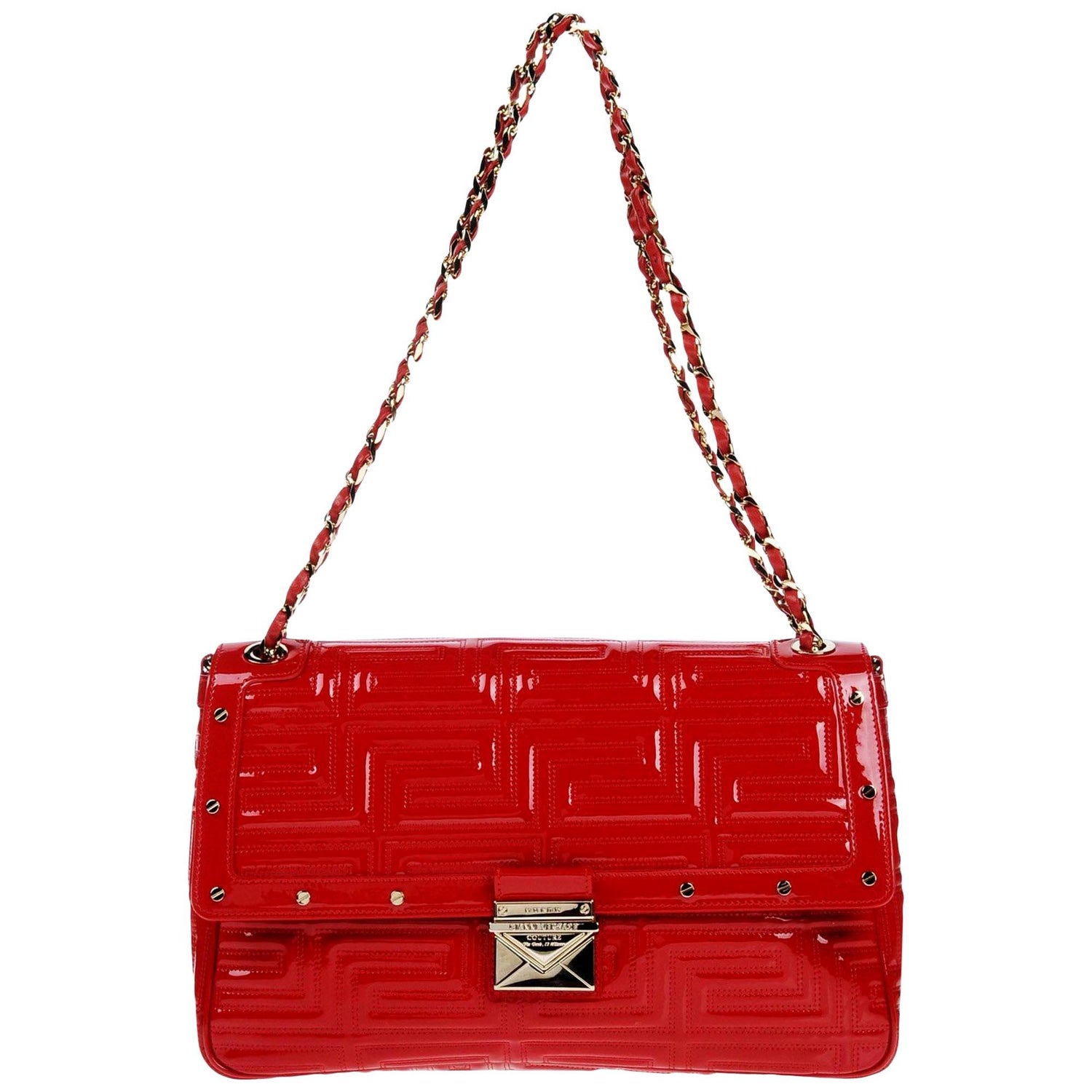 New Gianni Versace Couture Red Patent Leather Gold Chain Medium Shoulder Bag  For Sale at 1stDibs | red patent leather handbag