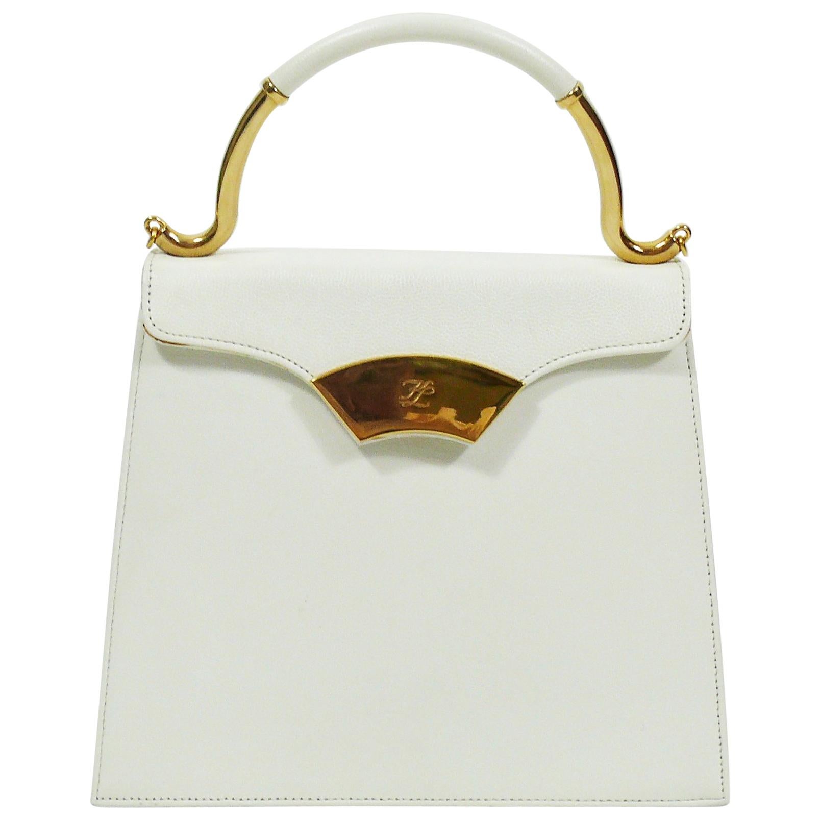 Karl Lagerfeld Vintage White Grained Leather Handbag