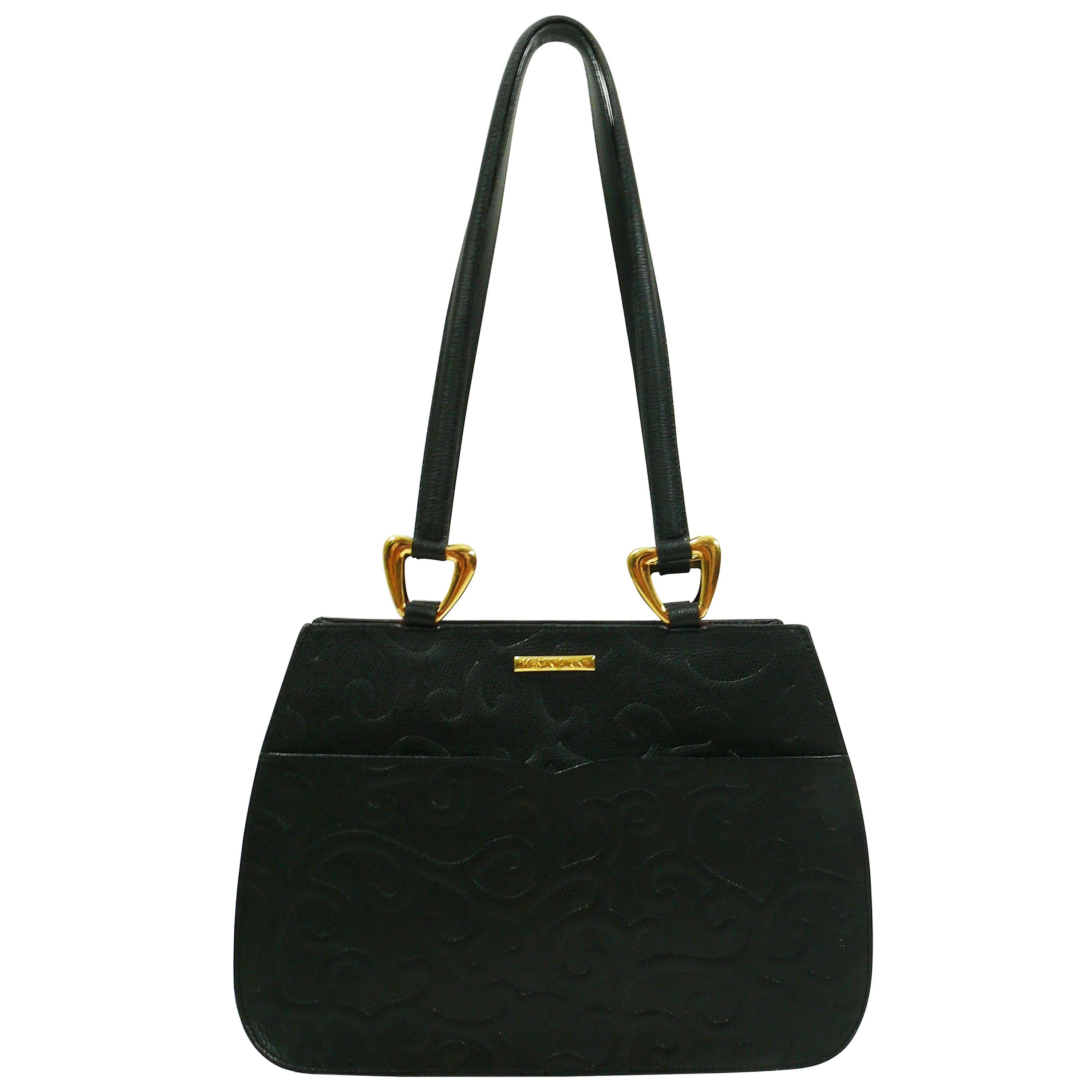 Yves Saint Laurent YSL Vintage Grained Black Leather Arabesque Bag