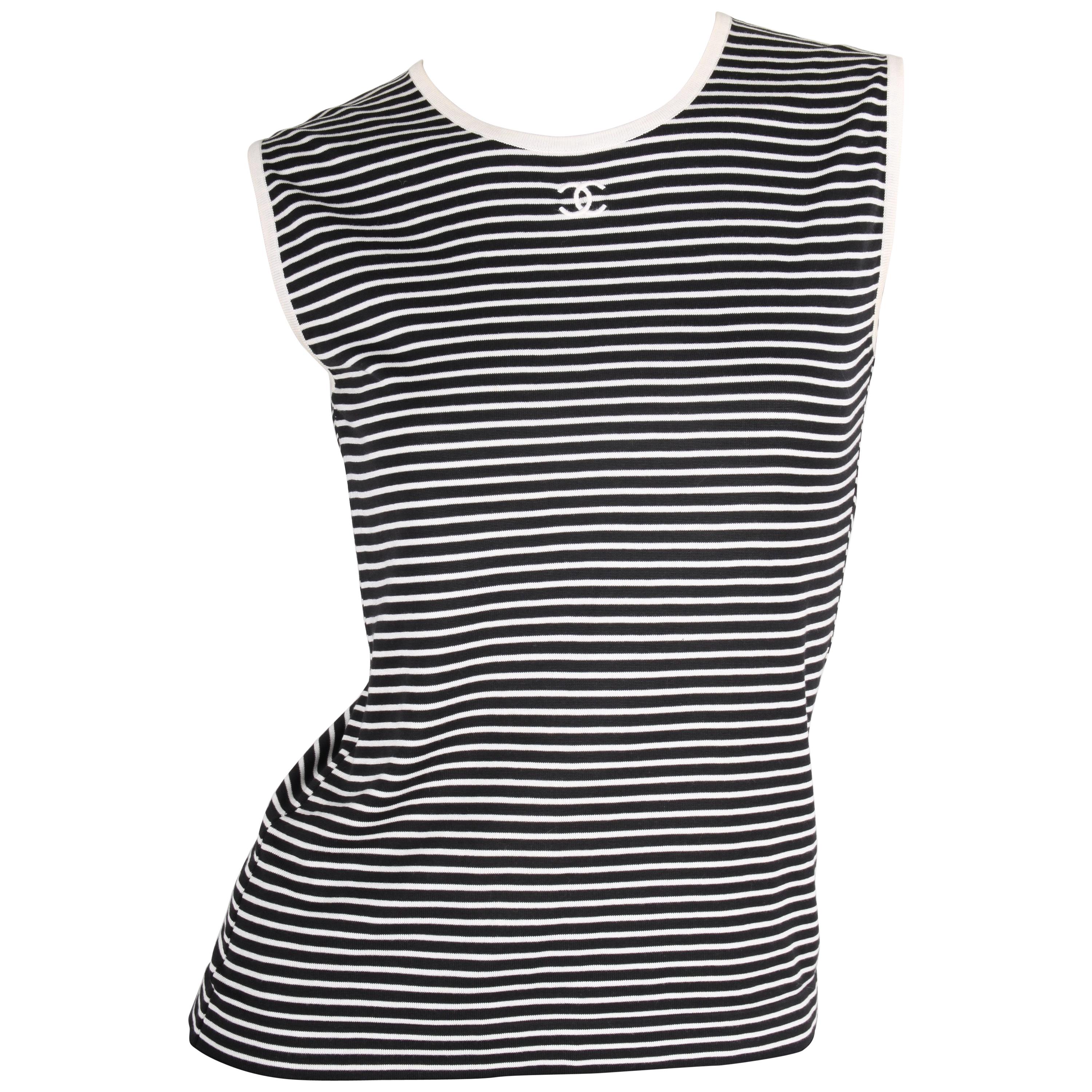 Chanel Striped Sleeveless Top - black & white For Sale