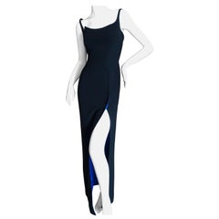 Thierry Mugler Black Vintage Evening Dress with Electric Blue Silk Lining