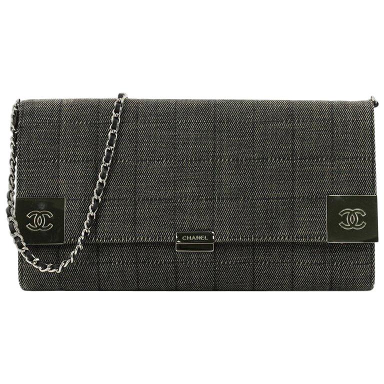 Chanel Chocolate Bar Chain Clutch Quilted Denim at 1stDibs