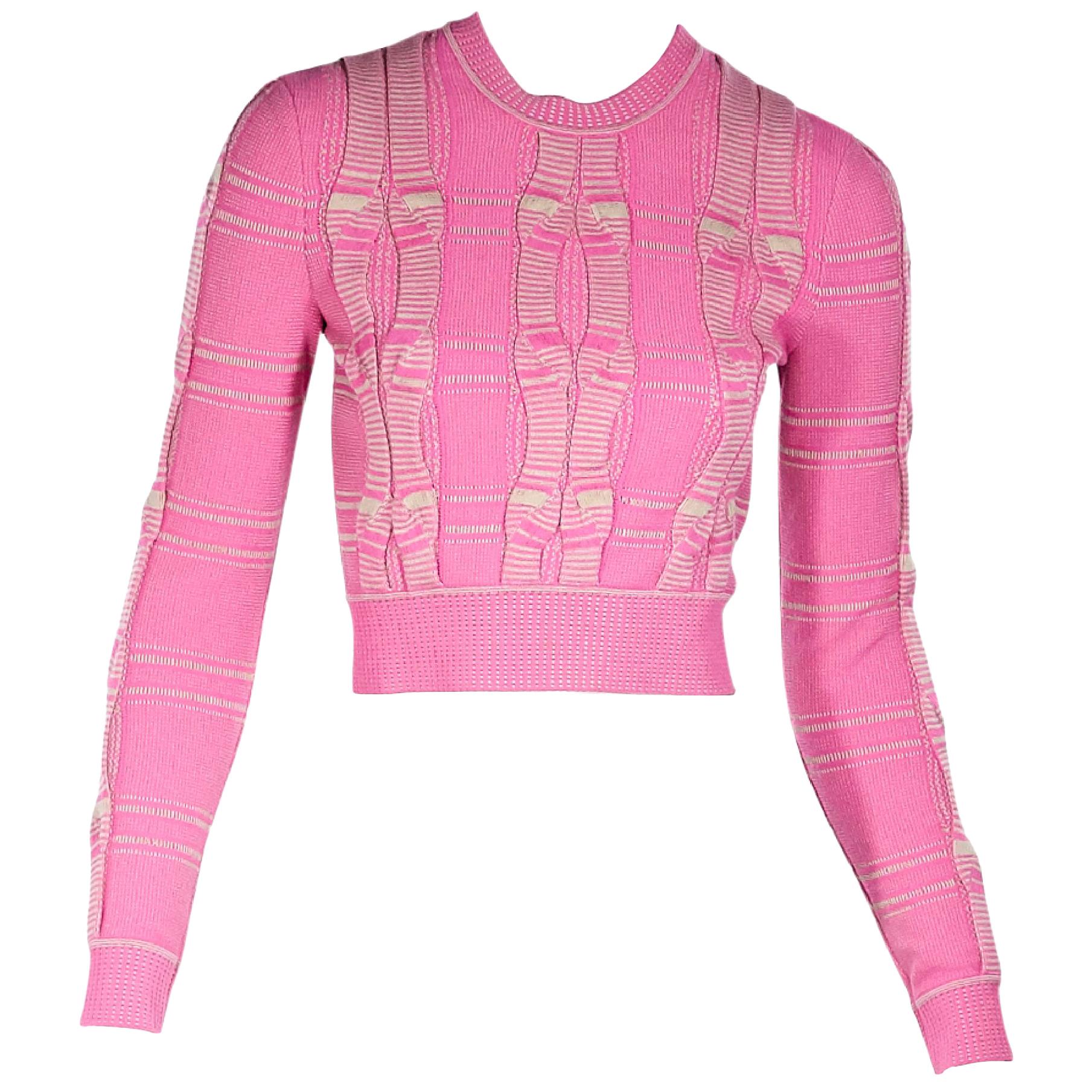 Pink Fendi Cable Knit Cropped Sweater
