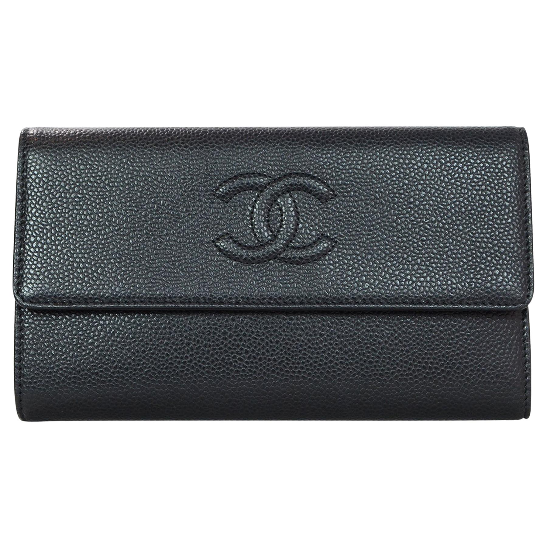 Chanel Black Caviar Leather Timeless CC Flap Wallet with Box & Dust Bag