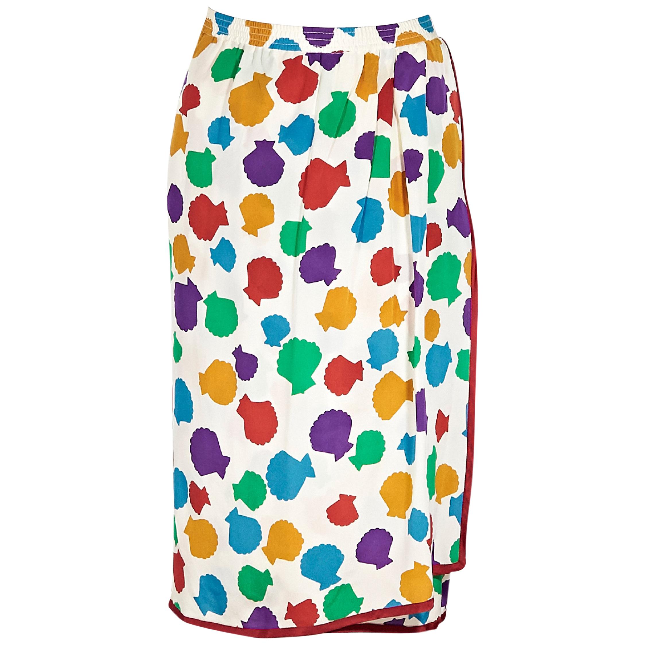Multicolor Vintage Saint Laurent Shell-Printed Skirt