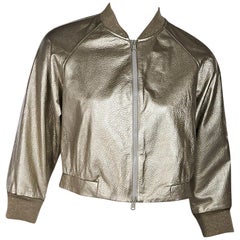 Metallic Silver Brunello Cucinelli Leather Bomber Jacket