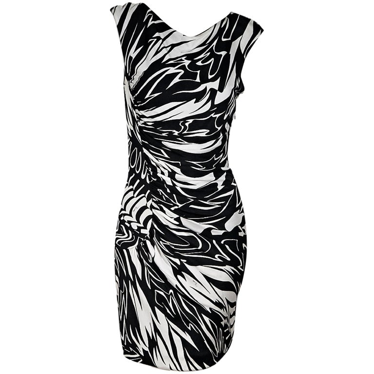 Black and White Emilio Pucci Printed Jersey-Knit Dress For Sale at ...