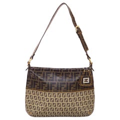 Fendi Brown Canvas Mixed Zucca Monogram Print Shoulder Bag