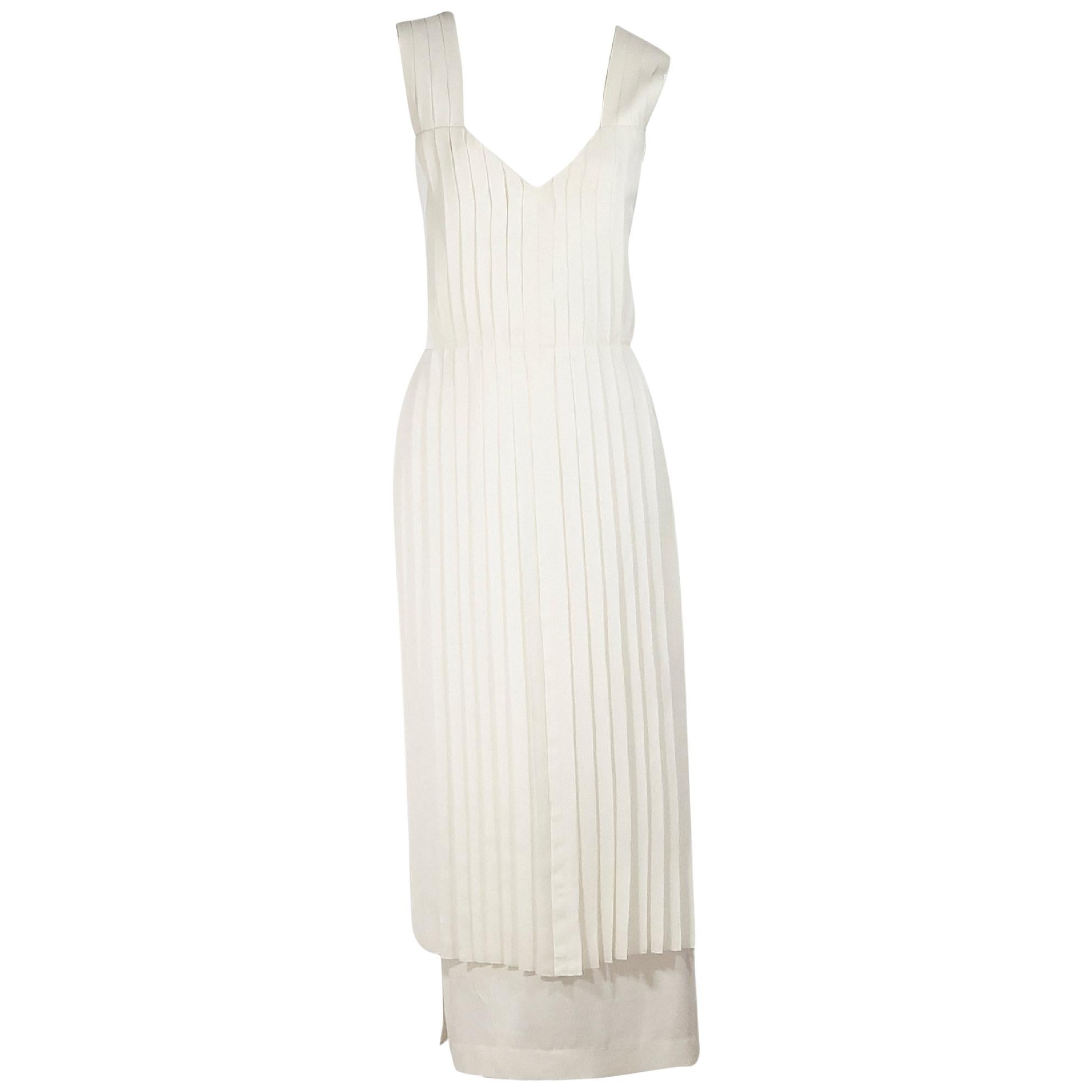 White Edun Pleated Silk Sleeveless Dress
