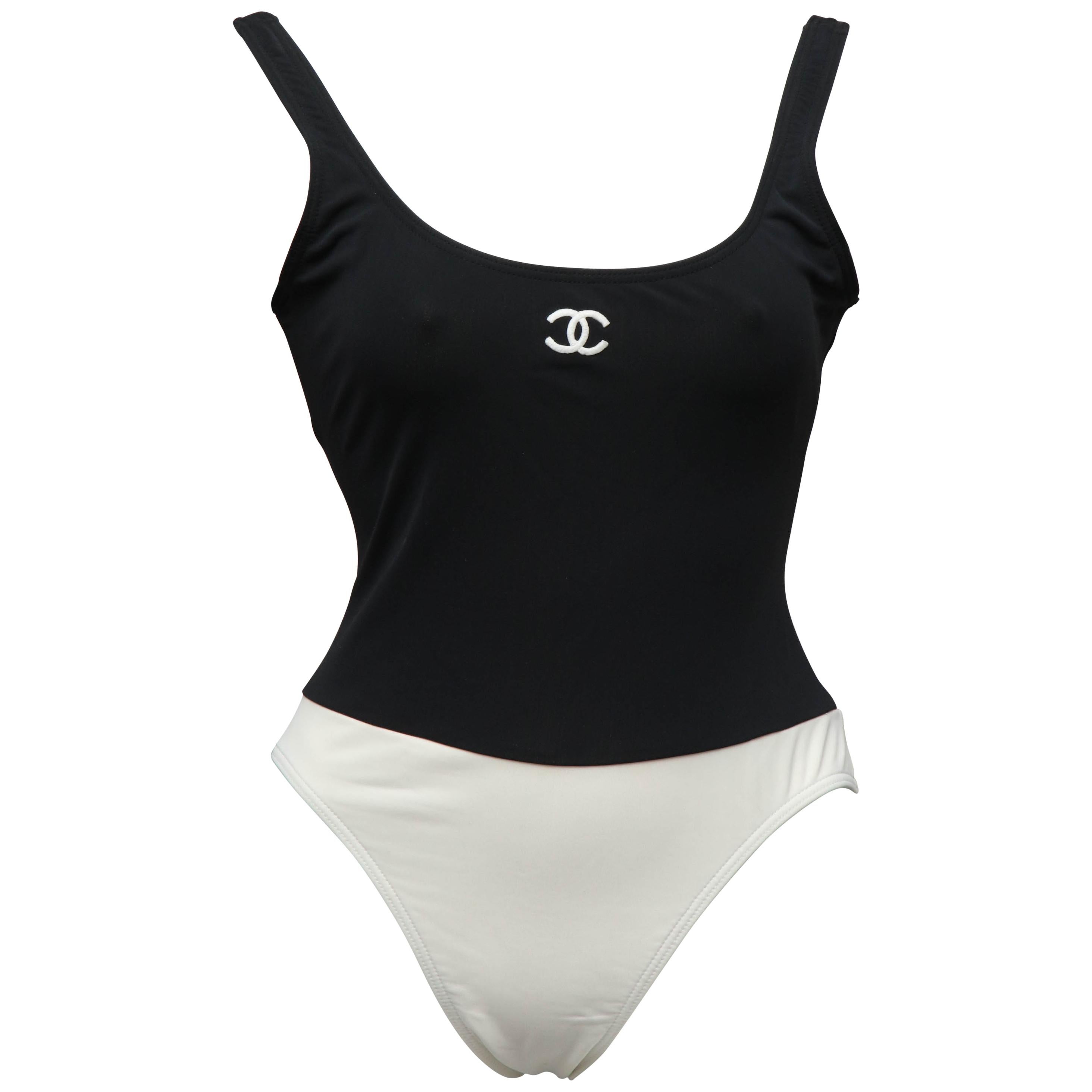Chanel Black and White Swimwear with CC Logos
