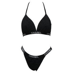 Retro Chanel Black Bikini with Logos