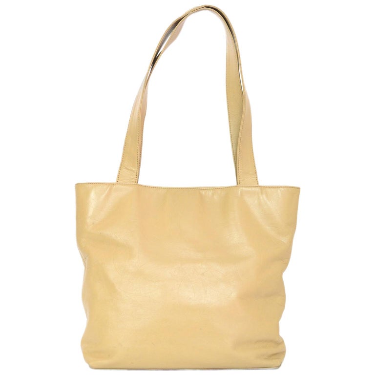 Chanel Beige Leather CC Embossed Tote Bag w. Box and Dust Bag For Sale