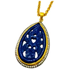 Meghna Jewels Handcrafted Carved Necklace Faux Lapis