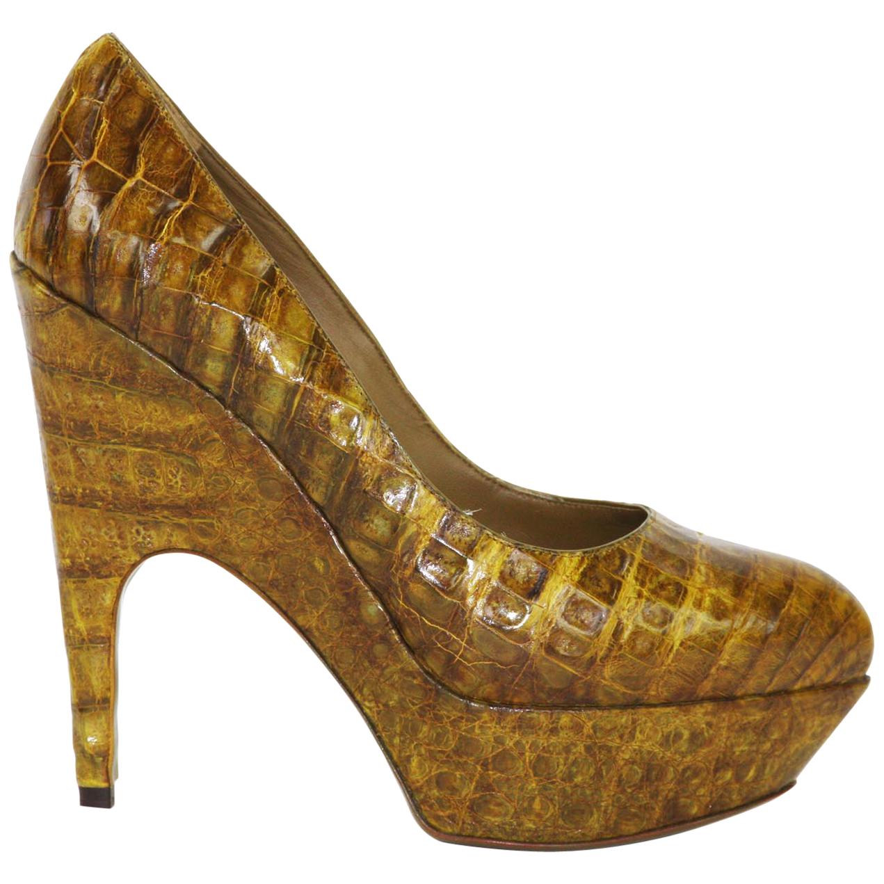 New Yves Saint Laurent Alligator Platform Shoes Pumps 39 - 9