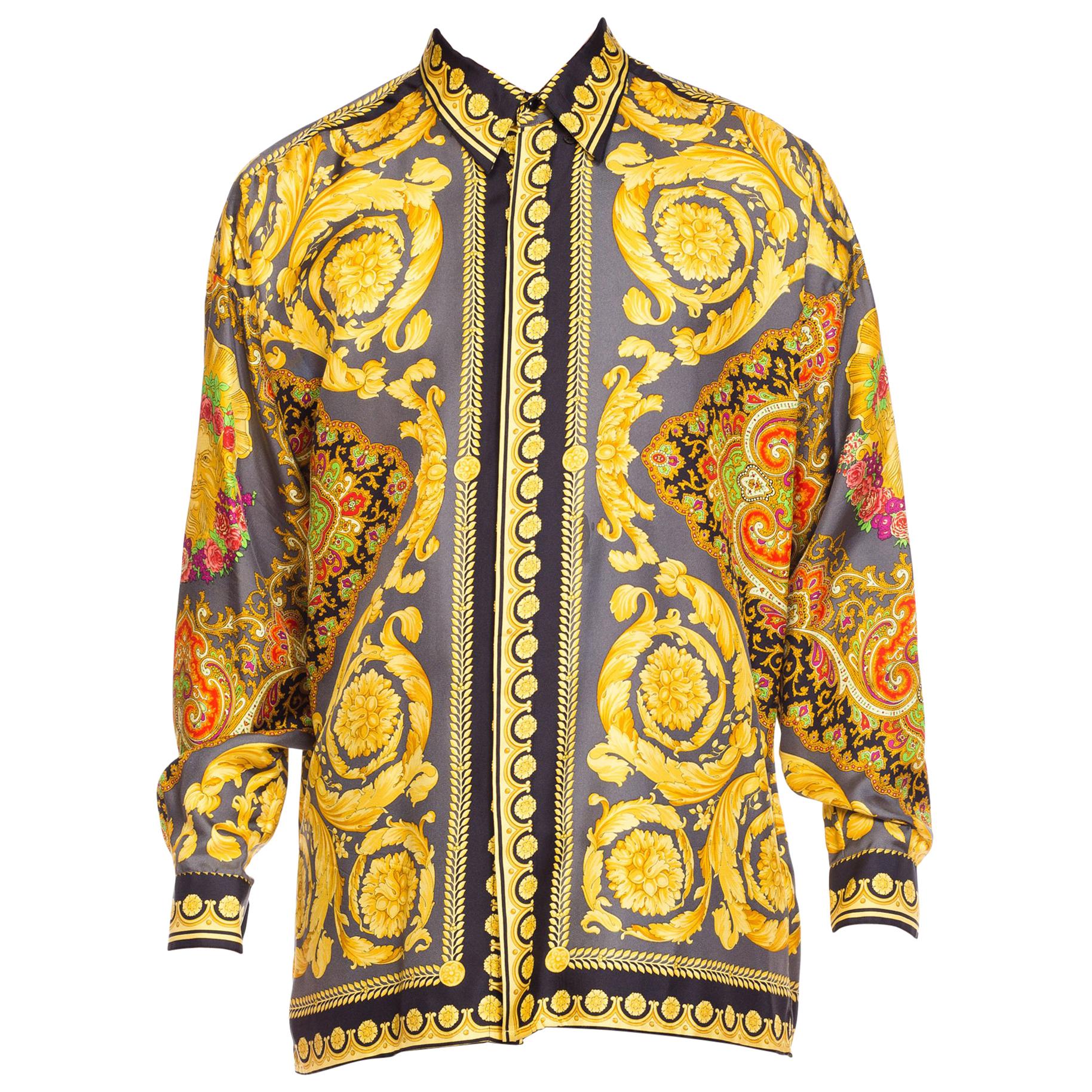 Gianni Versace Men's Baroque Silk Paisley Shirt, 1990s 