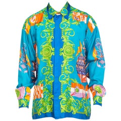 Vintage 1990s Men's Gianni Versace Baroque Christopher Columbus Silk Shirt