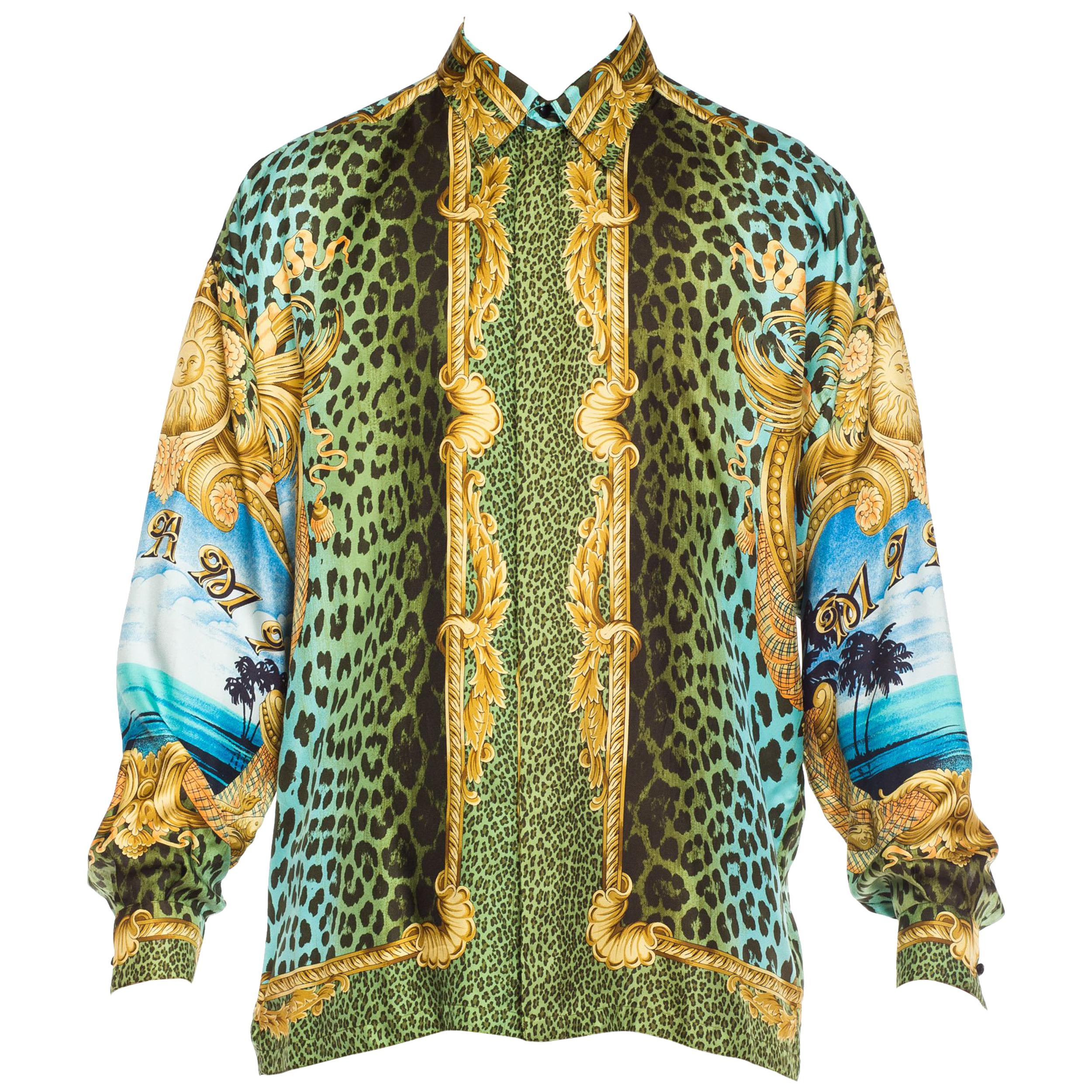 Gianni Versace Miami Leopard Baroque Silk Shirt, 1990s 