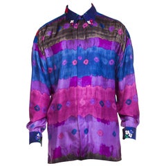 Gianni Versace - Robe en velours côtelé violette teintée en soie et imprimé floral, pour homme, années 1990  Le tissu est d'origine