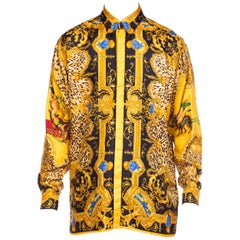 1990s Gianni Versace Leopard Baroque Printed Silk Shirt