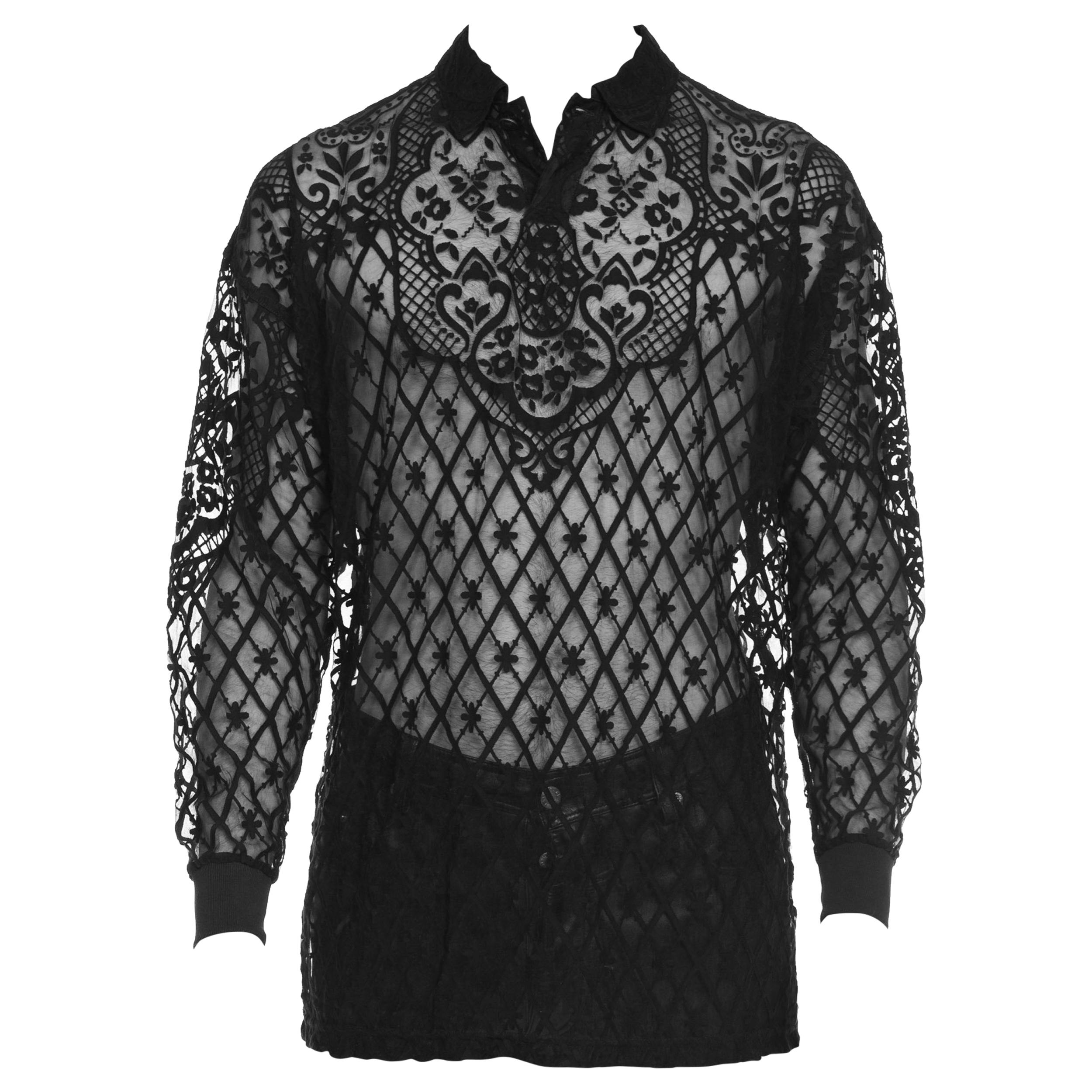 1990s Men's Sheer Gianni Versace Baroque Shirt