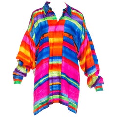 1990S GIANNI VERSACE Silk Men's Colorful Shirt With Sheer Net Back Panel