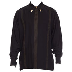 1990S GIANNI VERSACE Men's Istante Shirt With Gold Stitching And Western Details