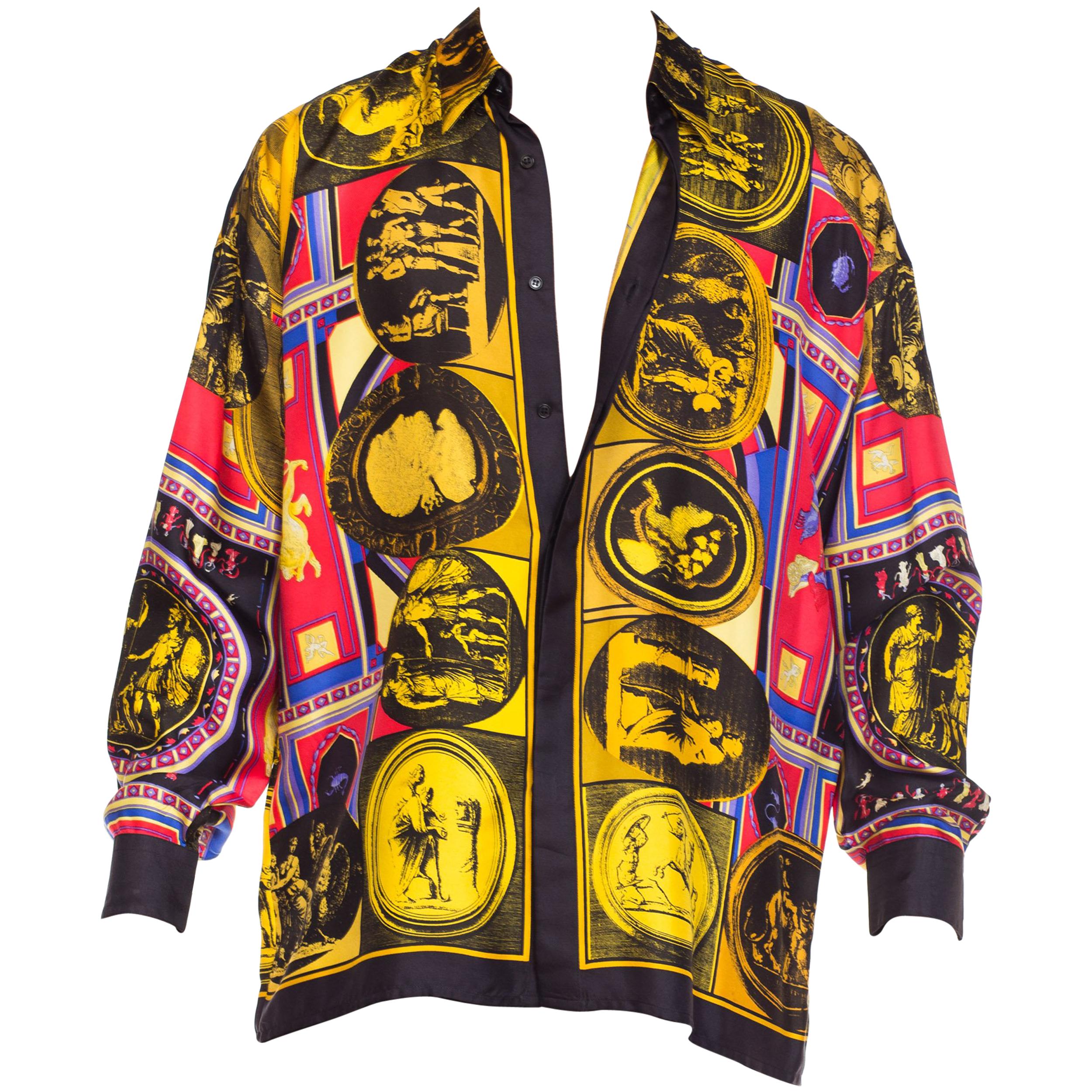 1990S GIANNI VERSACE Silk Men's Istante Printed Julius Caesar Shirt
