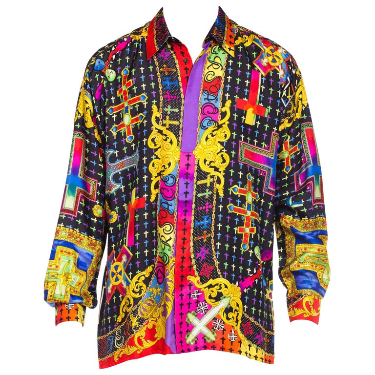 1990s Men's Gianni Versace Baroque Silk Shirt With Crosses at 1stDibs ...