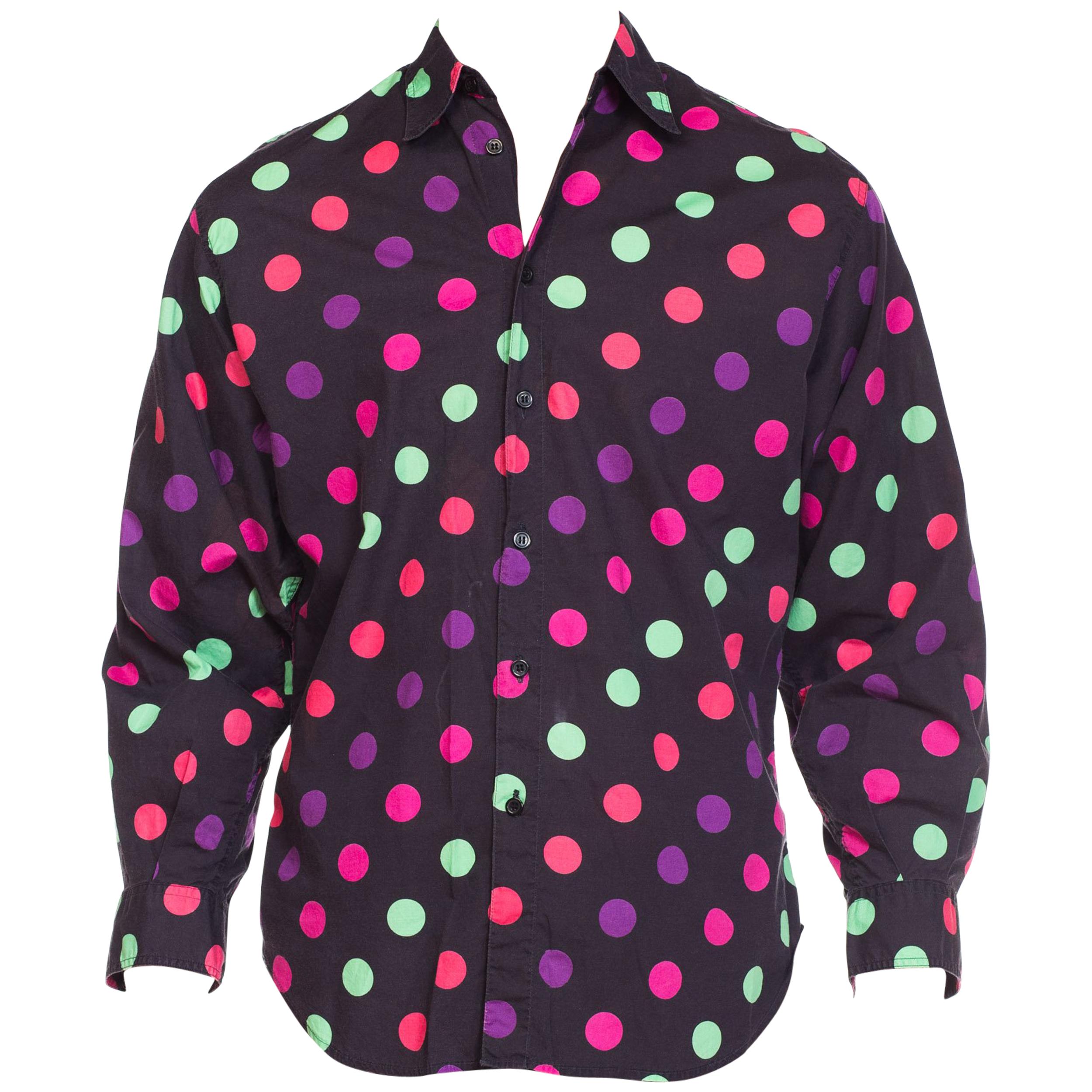 1990S VERSUS BY GIANNI VERSACE Cotton Men's Neon Polka Dot Shirt Sz 44