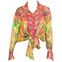 1990S GIANNI VERSACE Chemisier Paisley Silk Punk Safety Pin Collection Sz 40