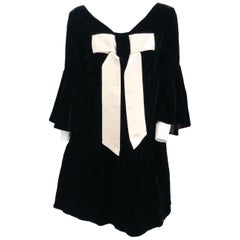 Vintage 1960s Black Velvet Shift Dress with Large Bow
