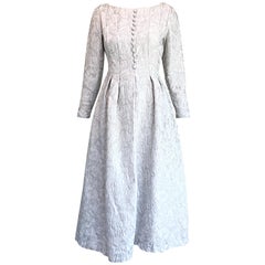 Ceil Chapman 1960er Weiß + Silber Seidenbrokat Vintage 60er Midikleid Kleid 