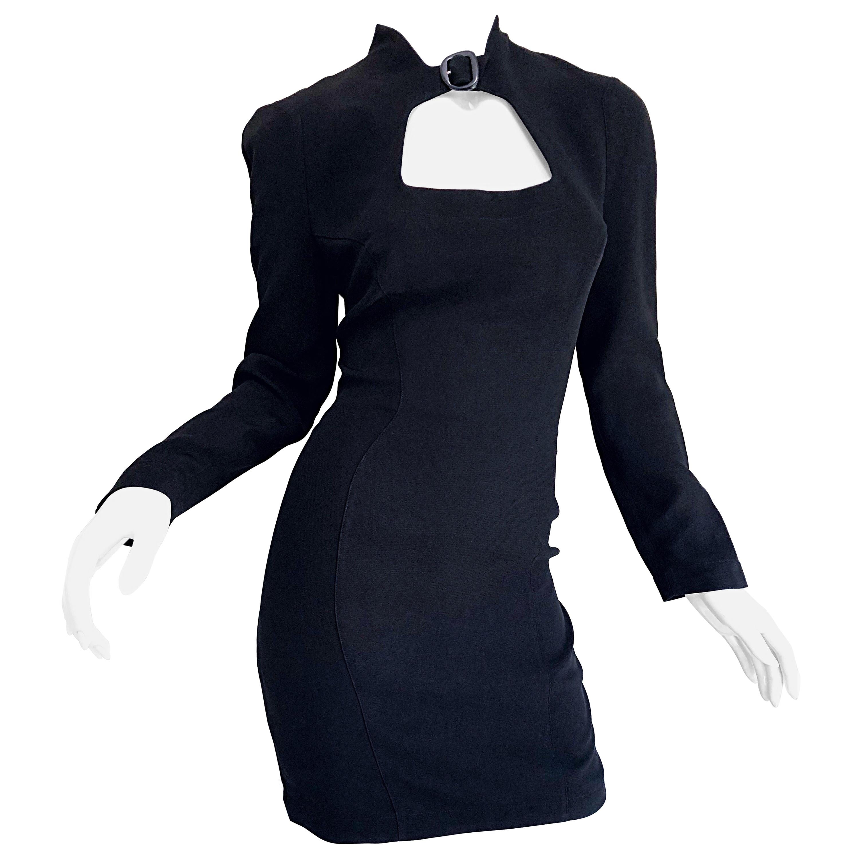 Iconic Vintage Thierry Mugler 80s Bondage Inspired Cut - Out Black 1980s Dress For Sale