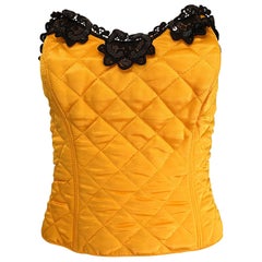 1990s Natori for Neiman Marcus Yellow Quilted Sequin Strapless Vintage Bustier