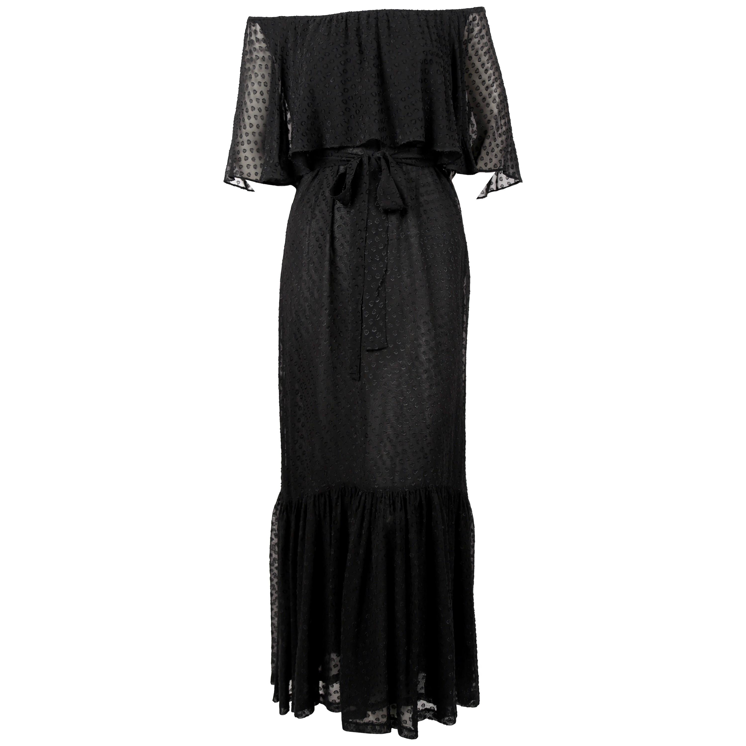 Yves Saint Laurent black off-the-shoulder peasant dress, 1970s