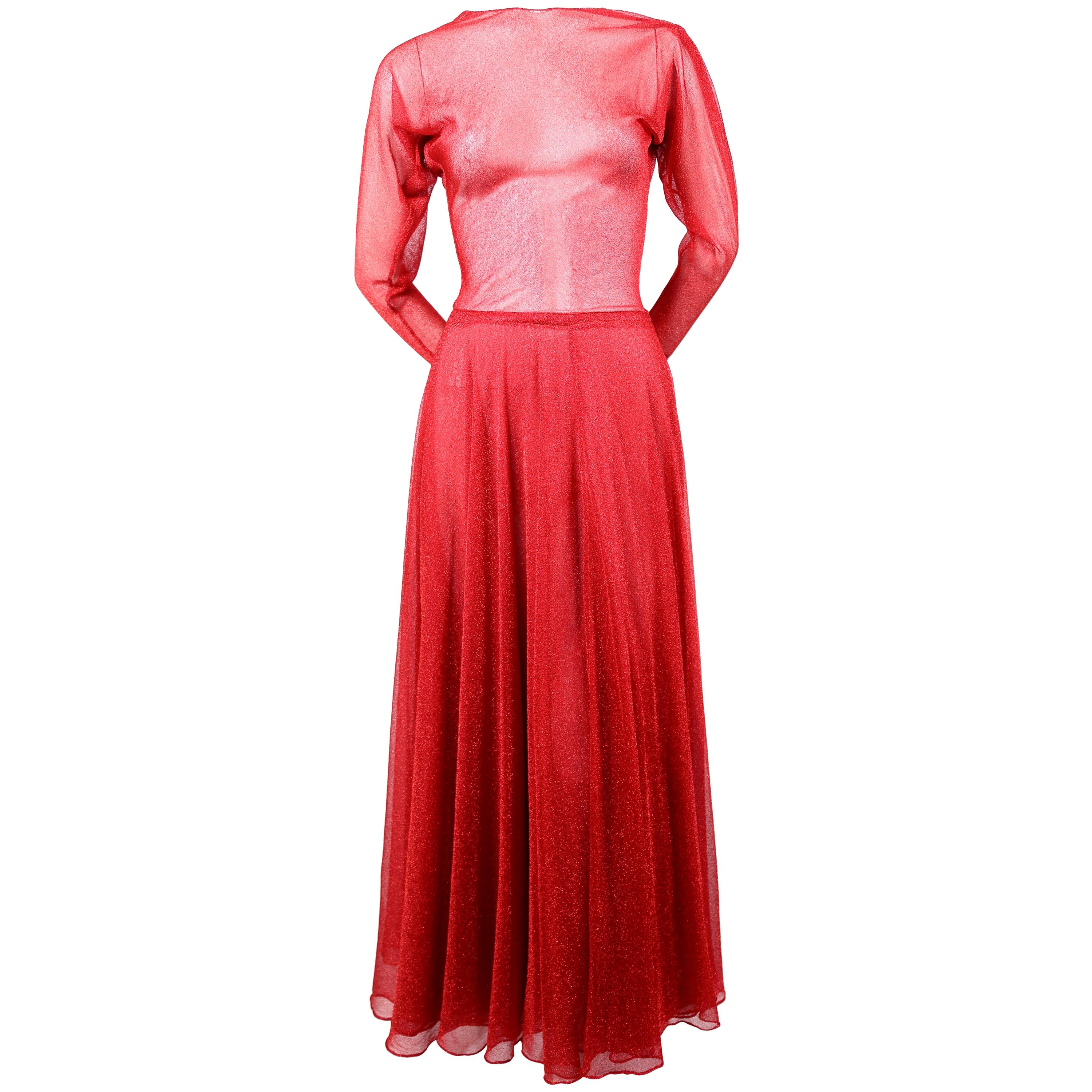 1970's HALSTON fuchsia lurex long sleeved dress 