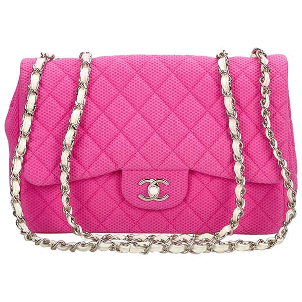Chanel Pink and White Jumbo Cotton Flap Bag at 1stDibs | chanel pink jumbo