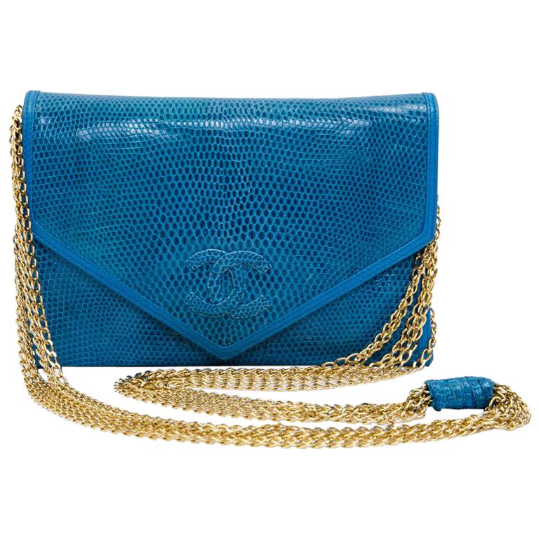 Chanel Blue Lizard Vintage Bag at 1stDibs