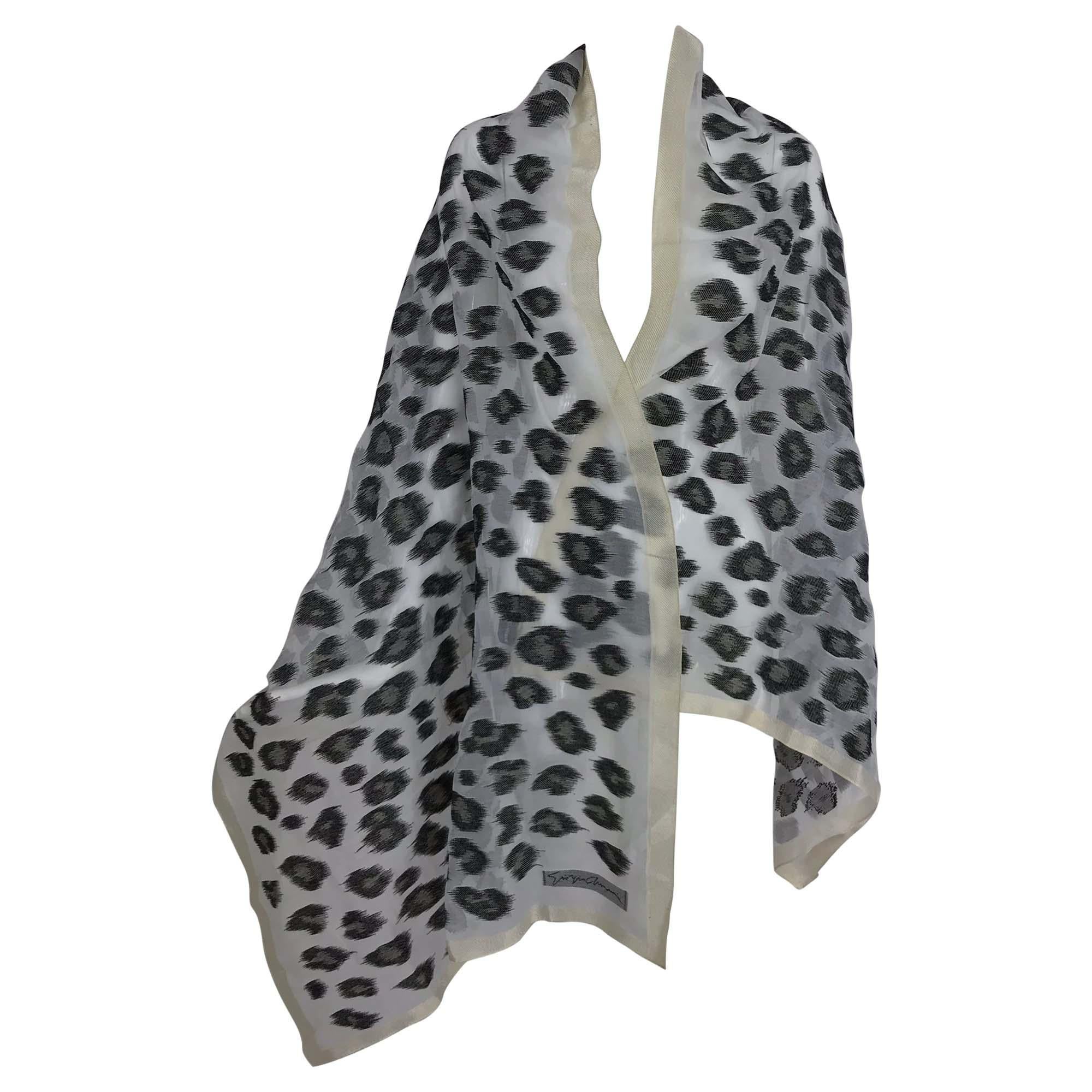 Giorgio Armani large sheer cream and woven black silk leopard spot shawl