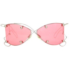 Chanel Runway Wire-Frame and Pierced Pink Lens Sunglasses with Box