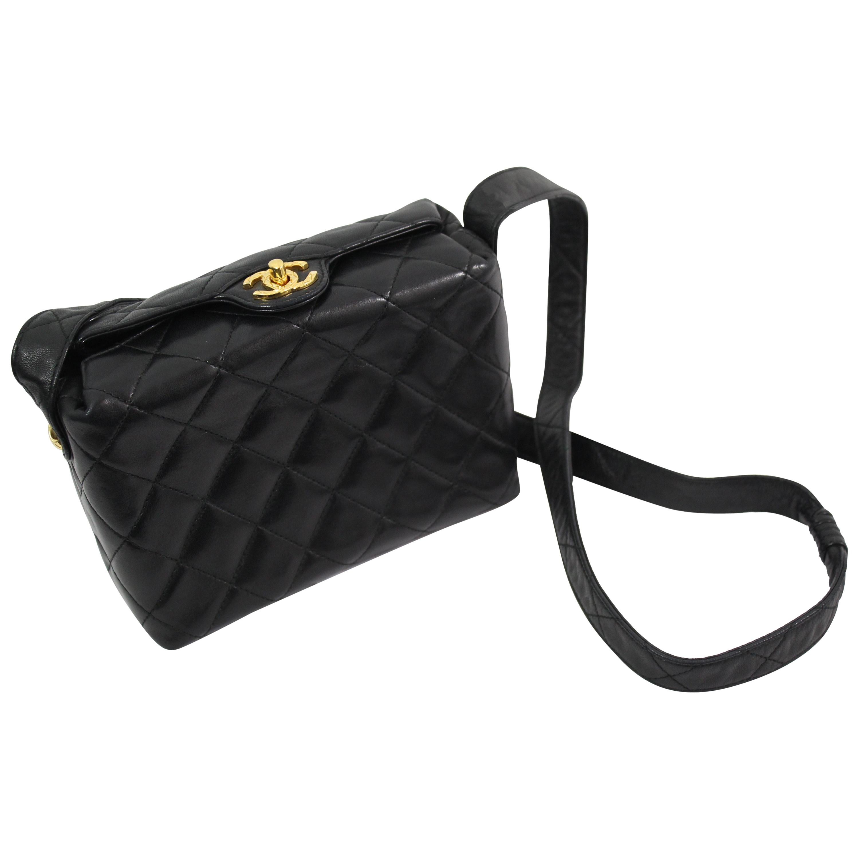 Chanel Semi Rigid Black Quilted Lambskin Leather  Crossbody Bag 