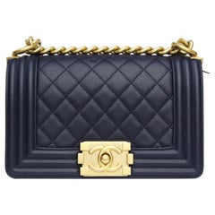 Chanel Boy Navy Blue Calfskin Shoulder / Crossbody Bag